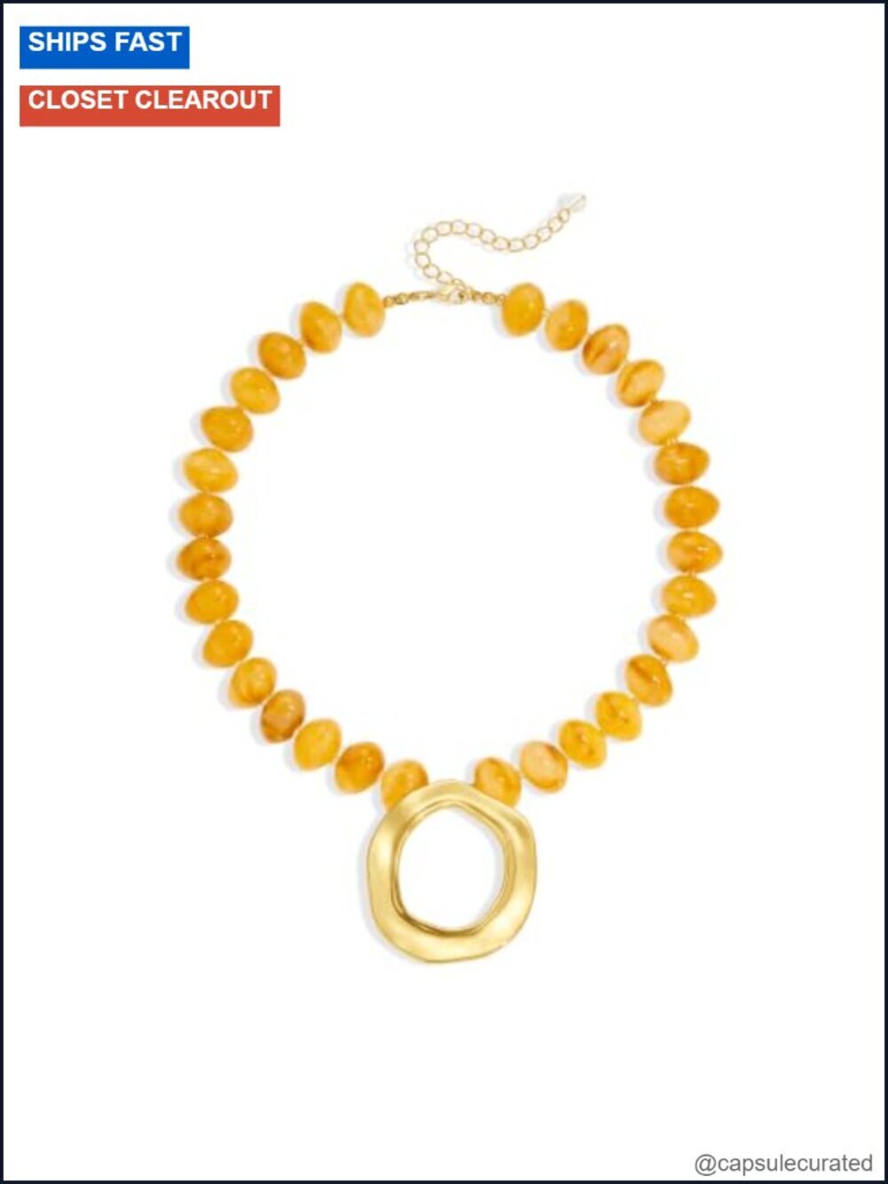 Boho Chunky Pendant Necklace, Resin Bead Choker, Gold Circle Pendant,